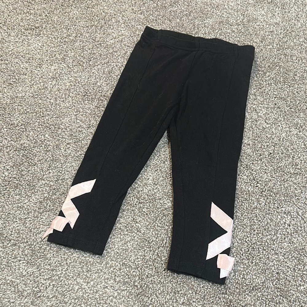 Janie‎ and Jack black leggings with pink ribbon ballet bows on ankles 18-24 mon